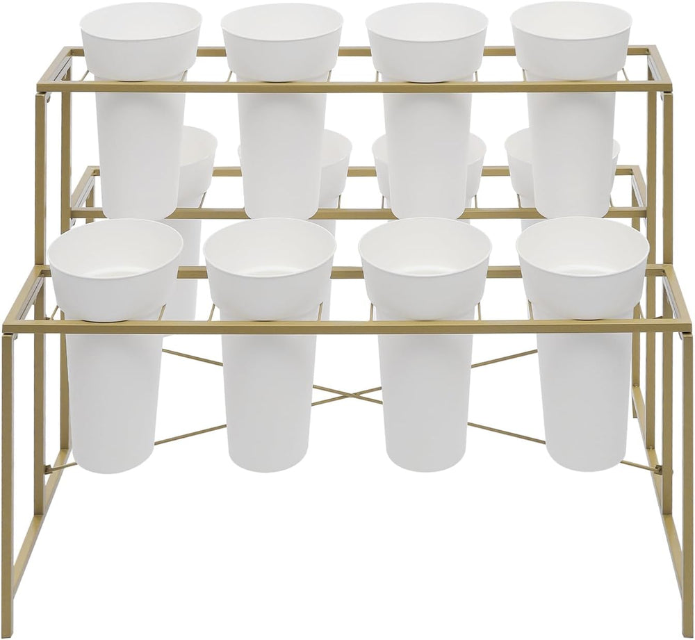 Flower Display Stand with 12pcs Buckets,3 Layers Moving Plant Stand Cart Shel...