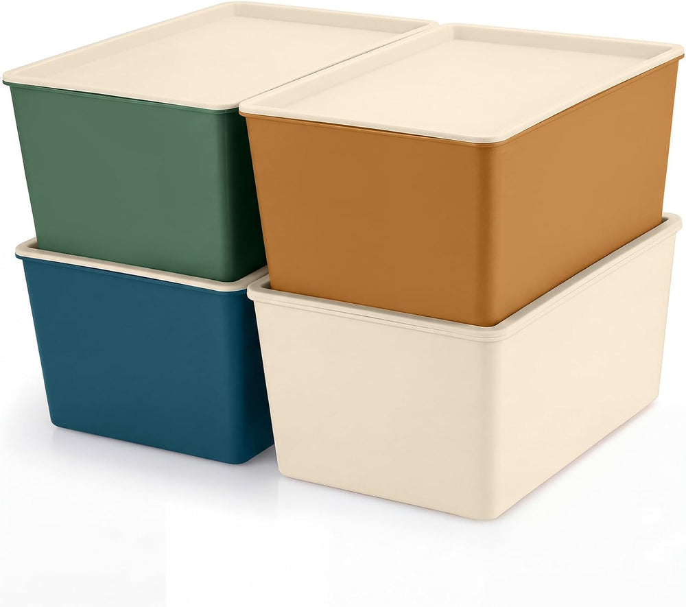 Menkxi 4 Pcs Storage Bins with Lids, Mixed Color, Large
