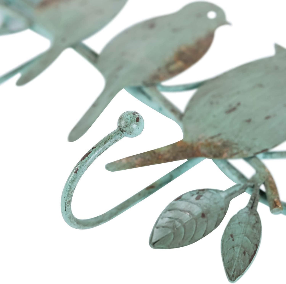 Vintage Metal Wall Mounted Coat Rack with 3 Hooks, Birds on Tree Branch Hange...