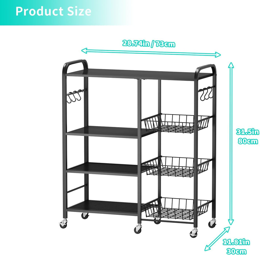 HapiRm Rolling Kitchen Microwave Cart - 4 Tier Microwave Table Stand with Pul...
