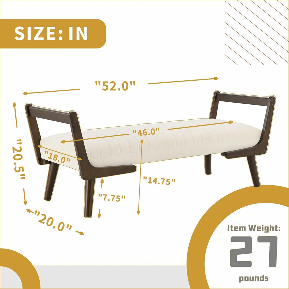 52" Upholstered Bench, Beige Chenille, Walnut Legs
