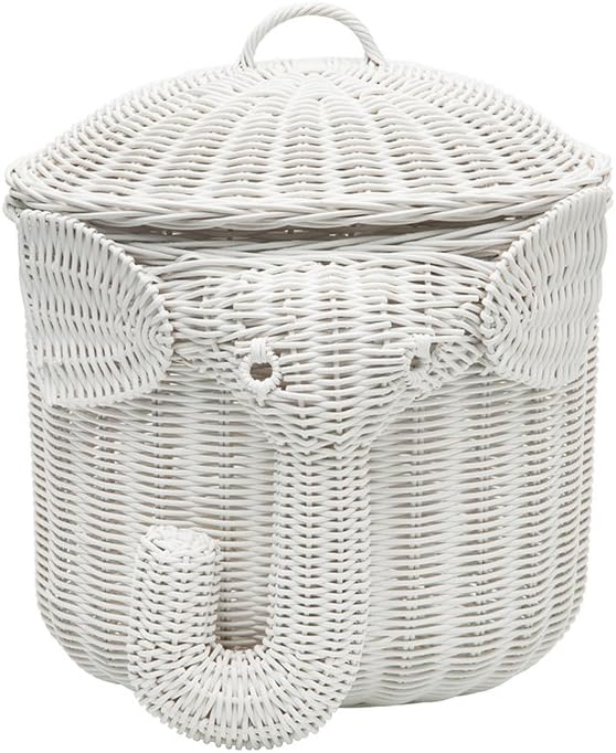 KOUBOO Rattan Elephant Storage Basket with Lid, Handwoven, Large Bin White