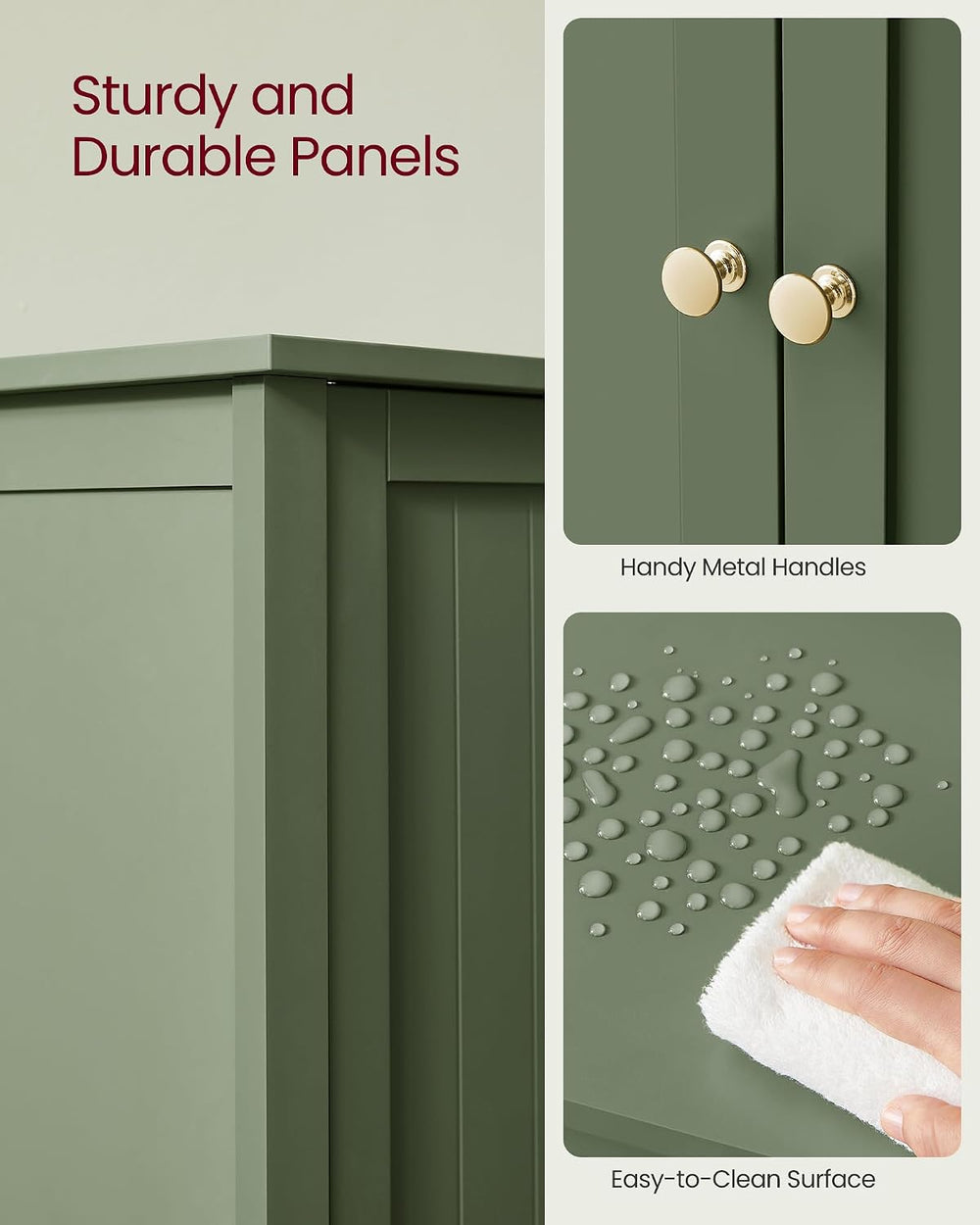 VASAGLE Bathroom Floor Storage Cabinet, 2 Doors , Forest Green