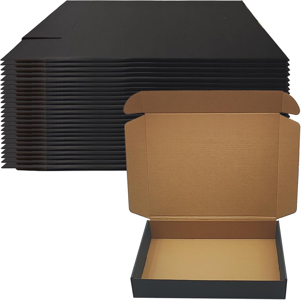 12x9x2 inch Black Shipping Boxes Set of 24, Corrugated Cardboard Mailer Box