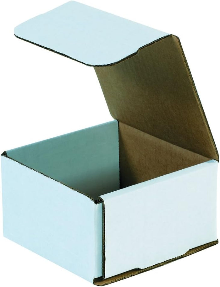 BOX USA White Corrugated Cardboard Mailing Boxes, 4 3/8" x 4 3/8" x 2 1/2", Pack of 50, Crush-Proof, For Shipping, Mailing and Storing