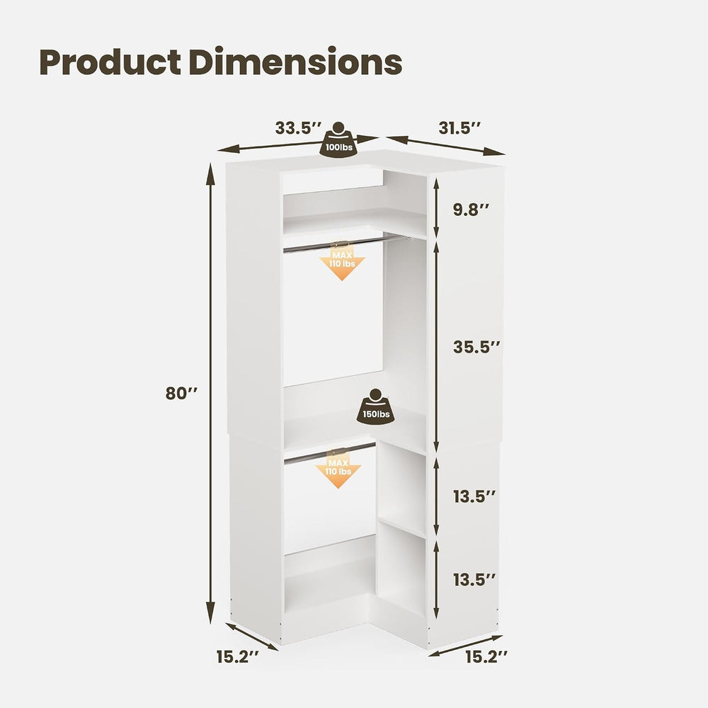 COSIEST Corner Closet System with Shelves, 33.5'' Corner closet organ...