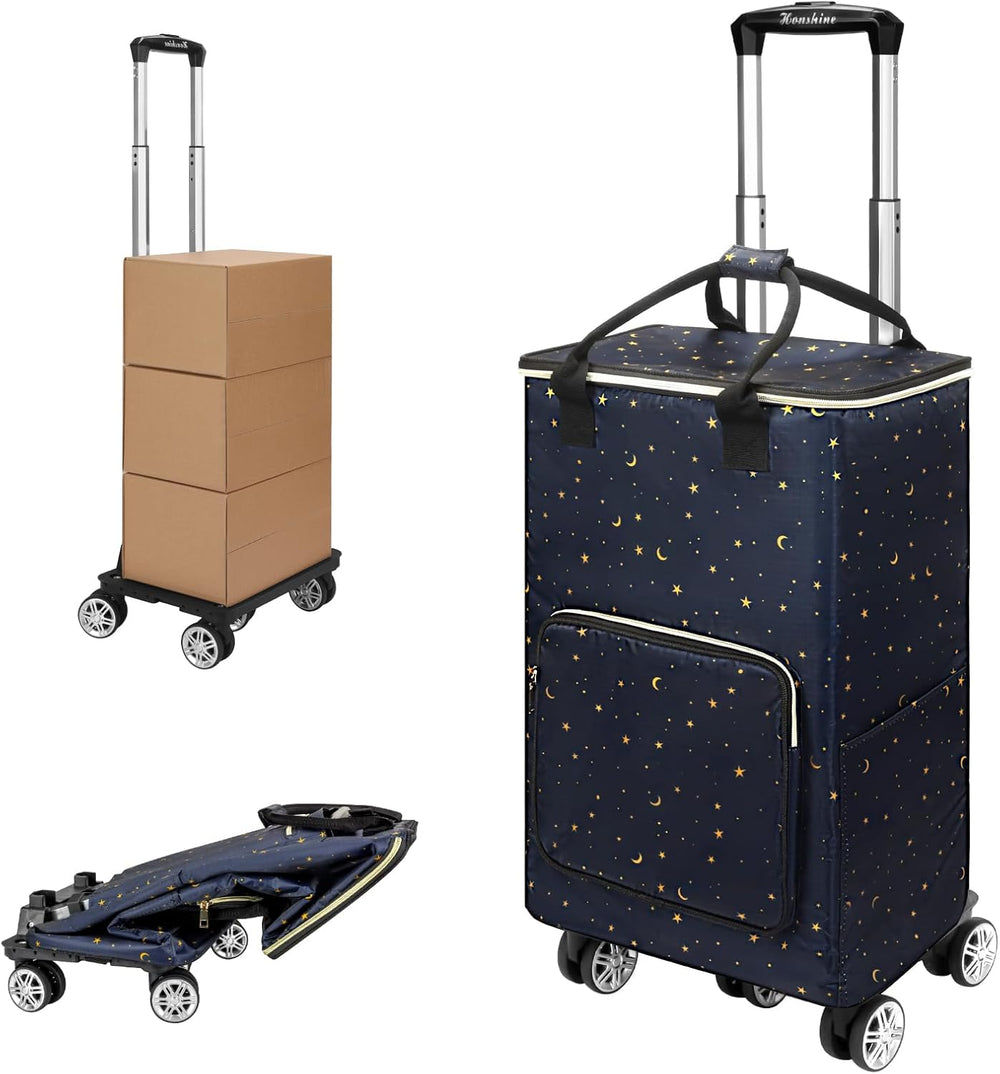 TAMACART Shopping Cart on 5 Swivel Wheels, Foldable Grocery Cart with Removab...