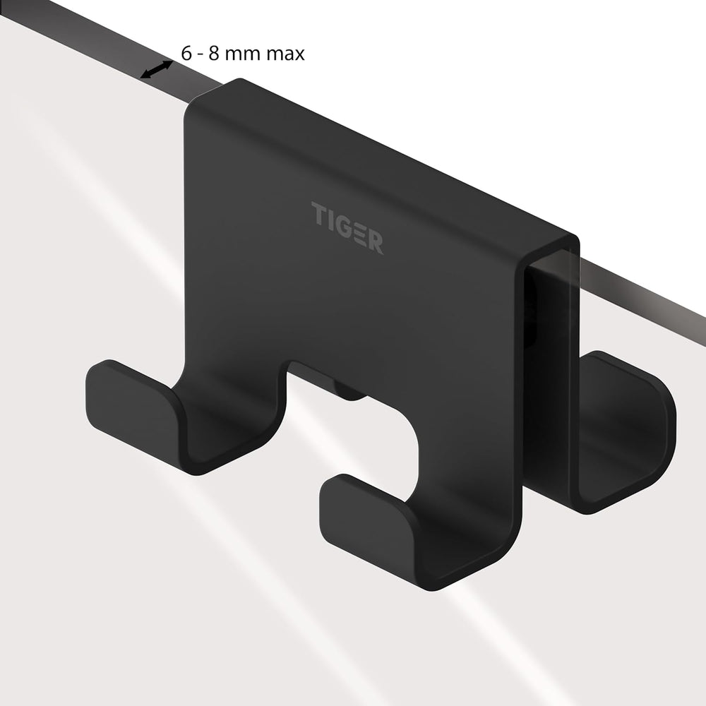 Tiger Caddy Towel Hook for Shower Enclosure 6-8 mm Double, 5,6 x 7 x 5 cm, Black