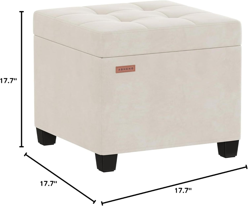 ABHENG Steel Frame Square Ottoman with Storage Off White UASND64W