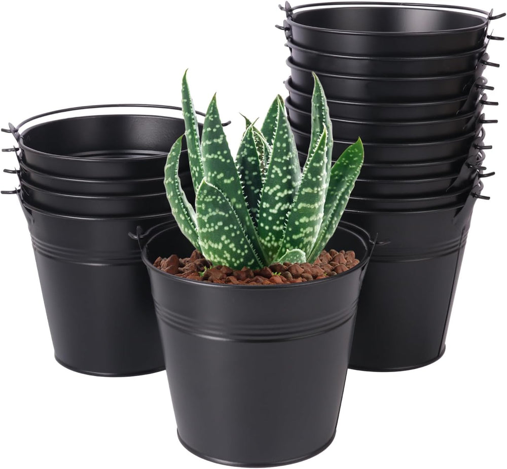 15 Pack 5.1" Black Metal Bucket, Black Tin Buckets with Handles, Small I...