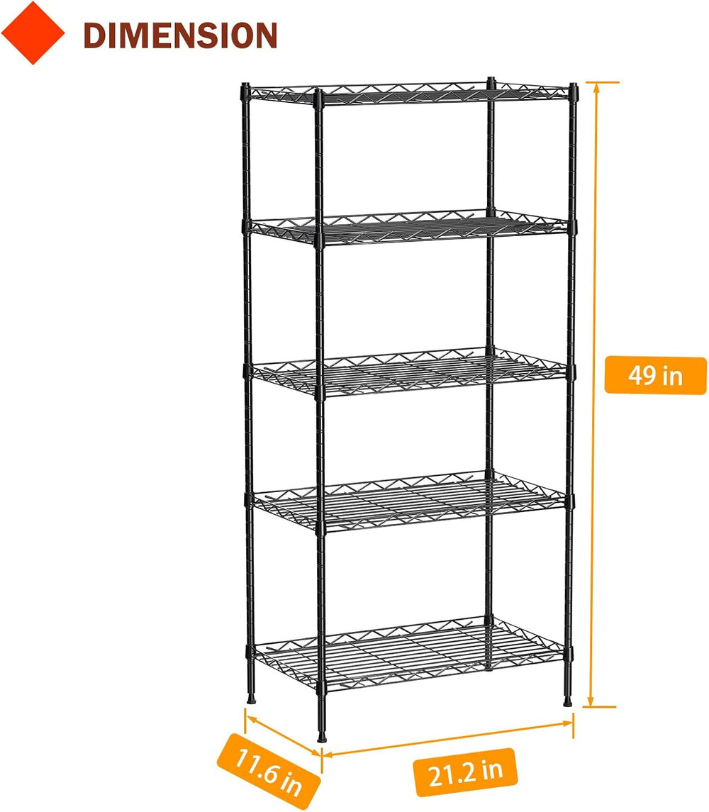 5 Tier Standing Metal Wire Shelving Unit, Adjustable Height, Storage Shelf Un...