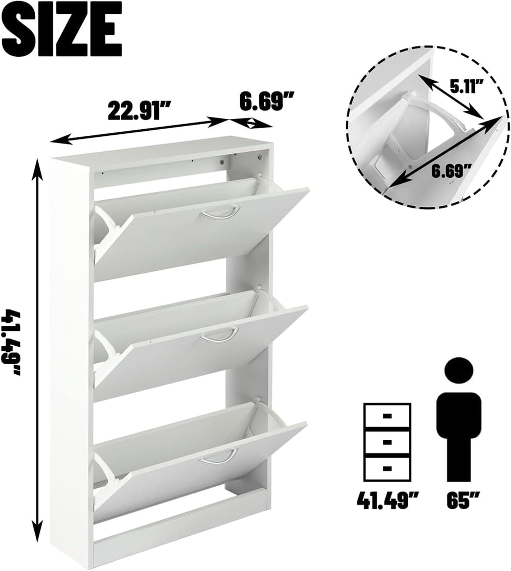 HOPUBUY Shoe Cabinet for Entryway, Narrow Shoe Storage with 3 Flip Drawers