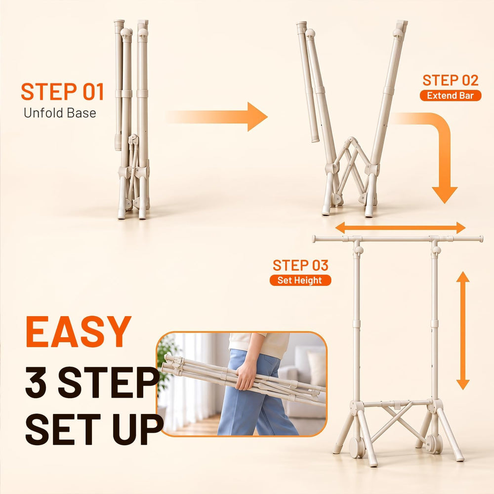 55"W Foldable Clothes Rack Portable Clothing Rack with 3 Adjustable Heights