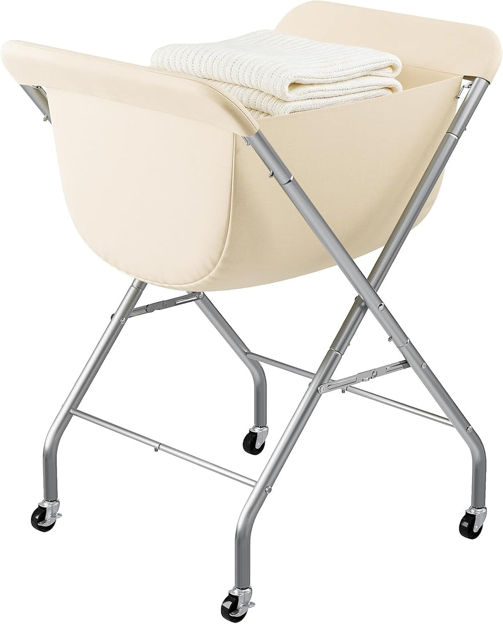 ELYKEN Laundry Basket with Wheels, Collapsible Laundry Hamper, Cream