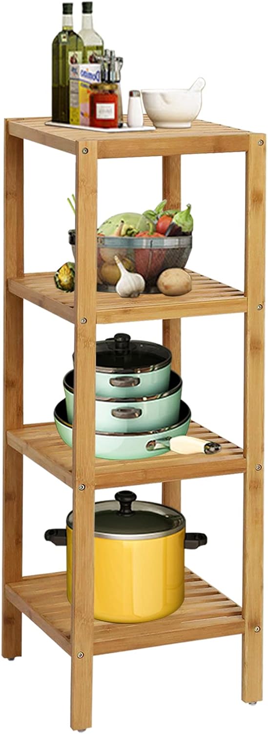 Standing Shelf 4-Tier Kitchen Bamboo Storage Rack Multifunctional Square Stand Shelf Holder
