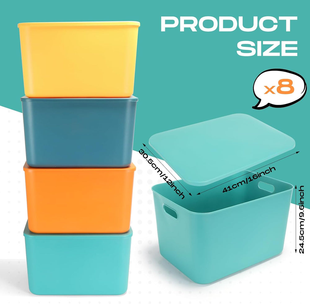 Hoolerry 8 Pieces Storage Bins, 16.1 x 12.0 x 9.7 Inch, Multi-colored