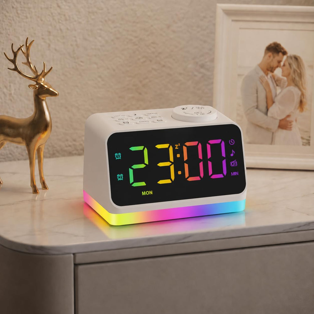 JALL Digital Alarm Clock with FM Radio for Bedroom, 8 Colors Night Light with...
