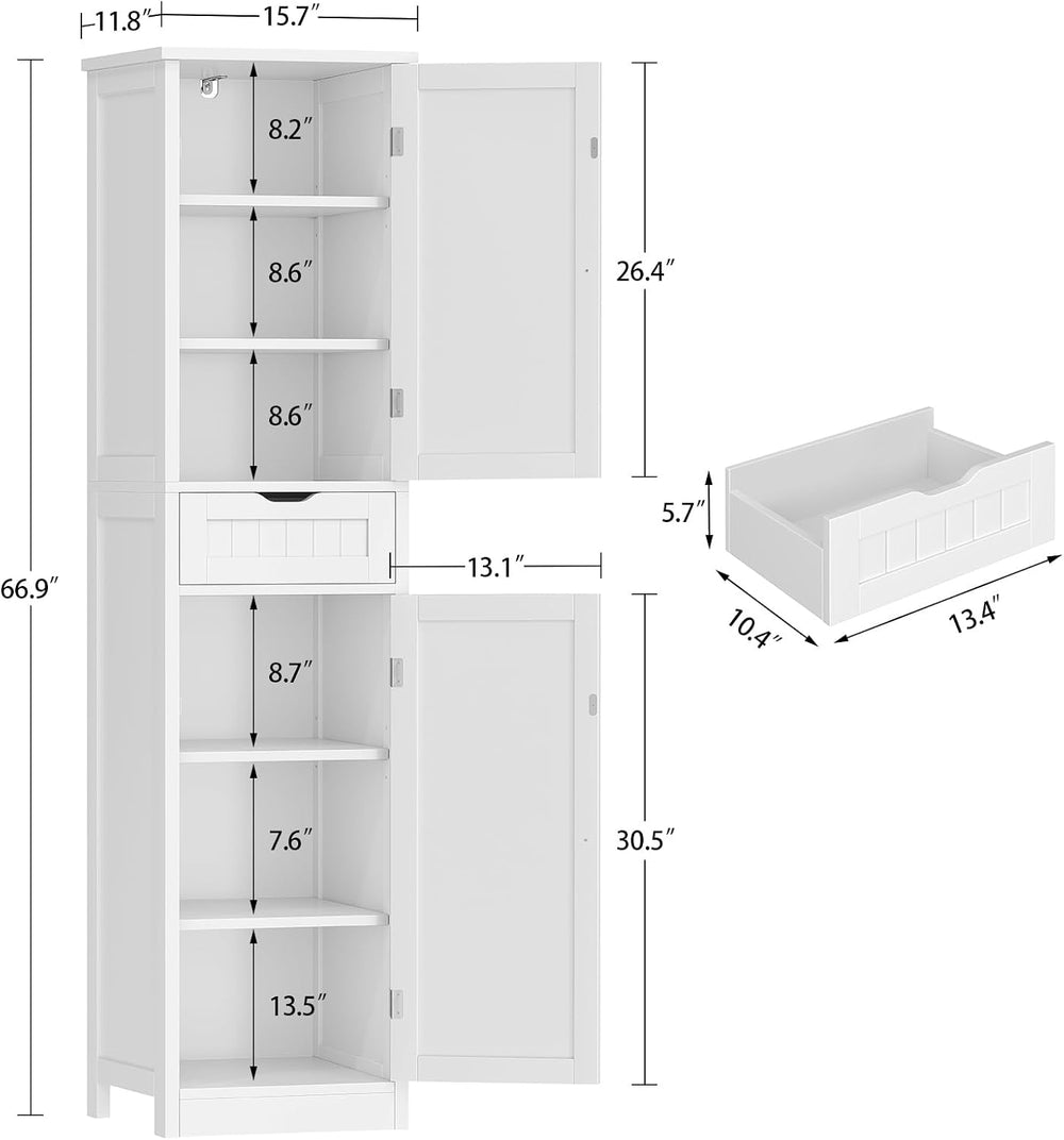 TEENFON 66.9" H Tall Bathroom Cabinet with 2 Doors & 1 Drawer, Narro...
