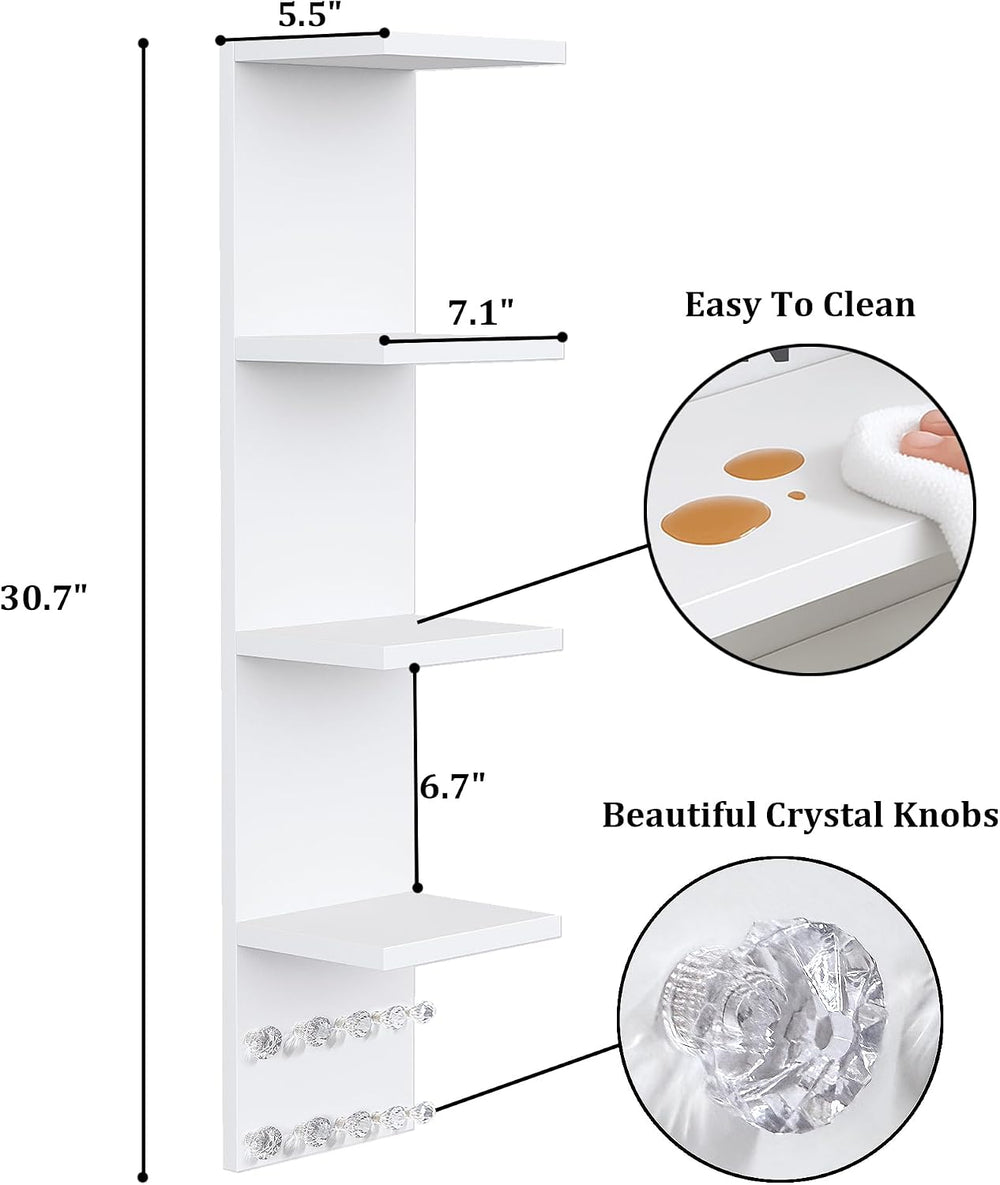 LitaEther 4 Tier White Lack Shelf Vanity Wall Shelf with 10 Crystal Hooks - M...