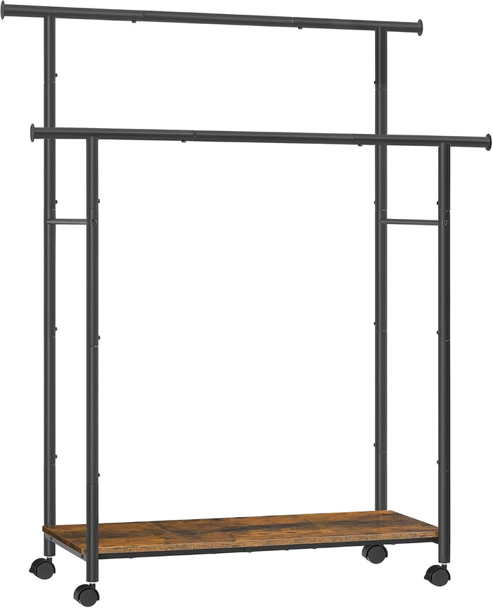 SONGMICS Clothes Rack with Wheels, Steel Garment Rack with Shelf