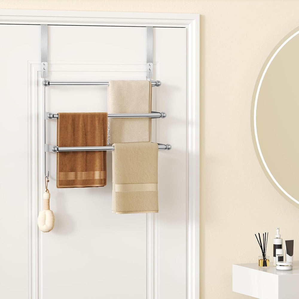 Over The Door Towel Rack,304 Stainless Steel Towel Rack with 2 Hooks, 3 Tier ...