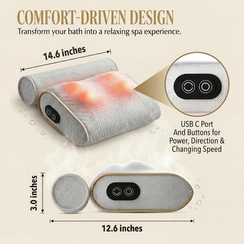 MONET Massaging Bath Pillow — Shiatsu Neck and Back Massager for Tub with 2 S...