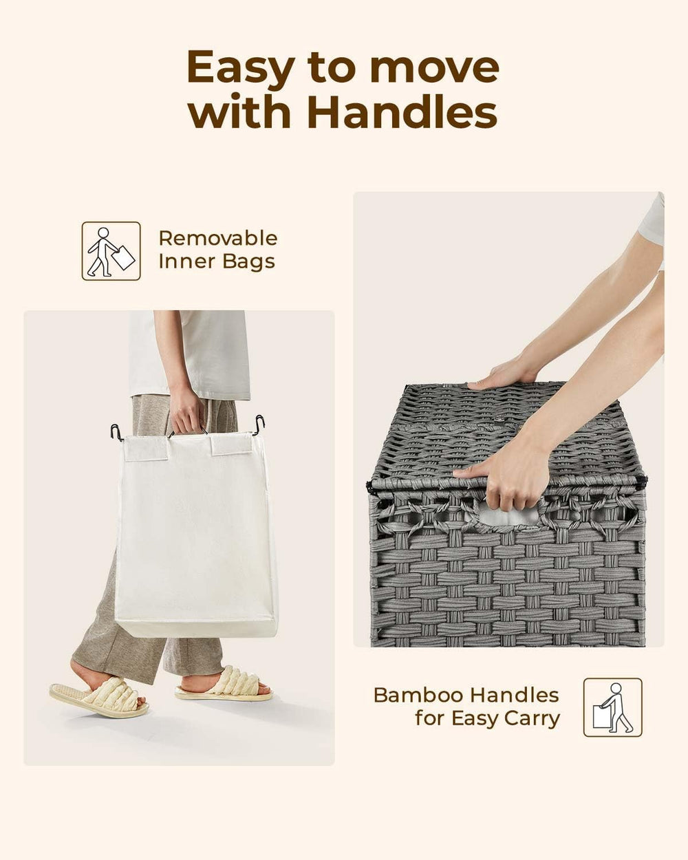 Greenstell Laundry Hamper with Lid and 2 & 1 Removable Liner Bags, No Ins...