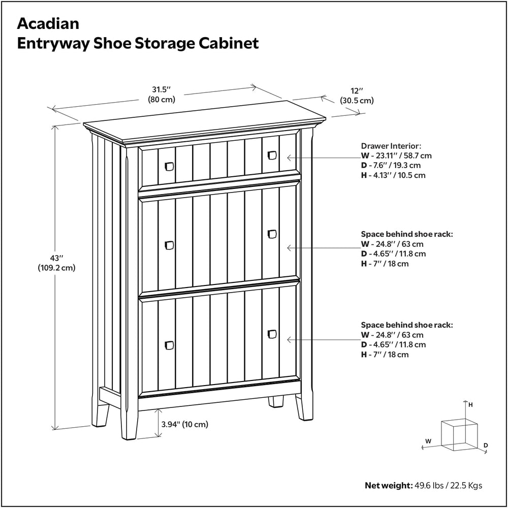 SIMPLIHOME Acadian Storage Bench and Shoe Cabinet Set in Brunette Brown