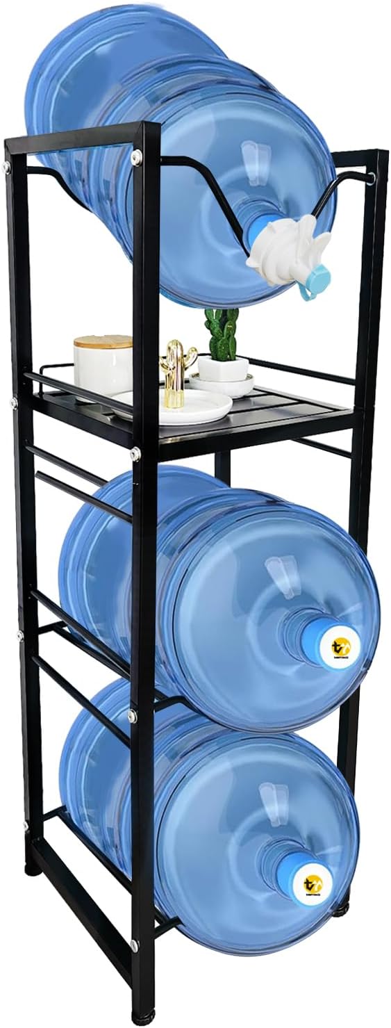 5 Gallon Water Jug Holder with 3-Tier Storage Shelves - Heavy Duty Stand with...