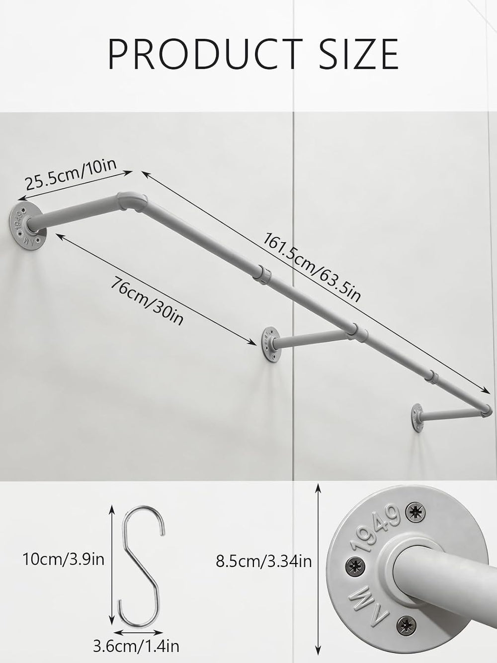 Aduanbang 65.7in Industrial Pipe Wall Mounted Clothes Rack, Heavy Duty Detach...