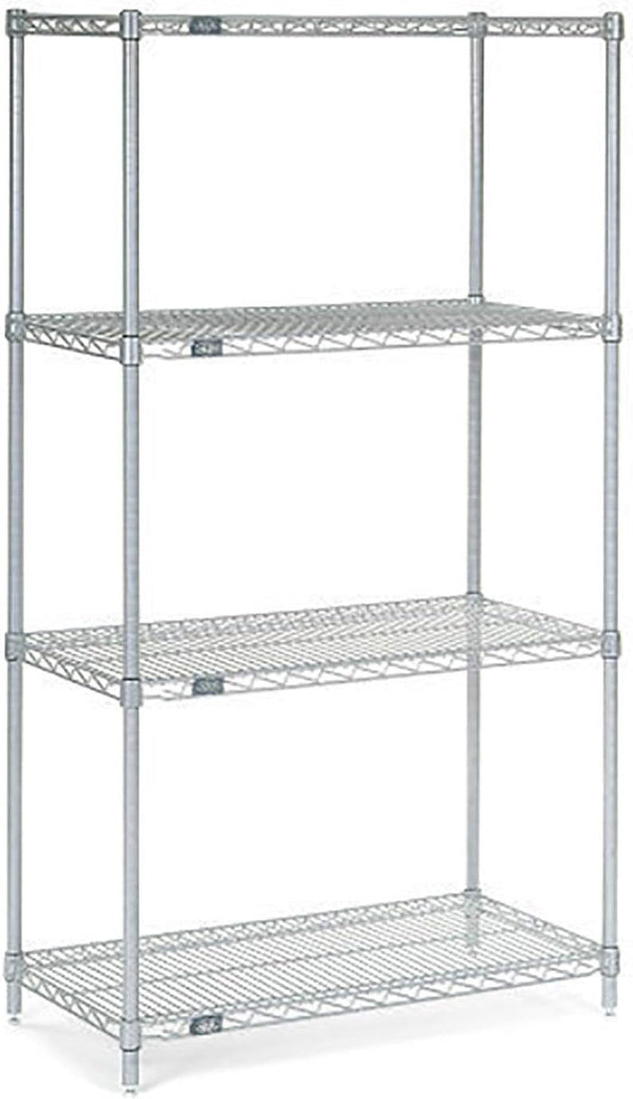 Nexel Adjustable Wire Shelving Unit, 4 Tier, Commercial Dry Storage Rack, 12" x 36" x 63", Chrome