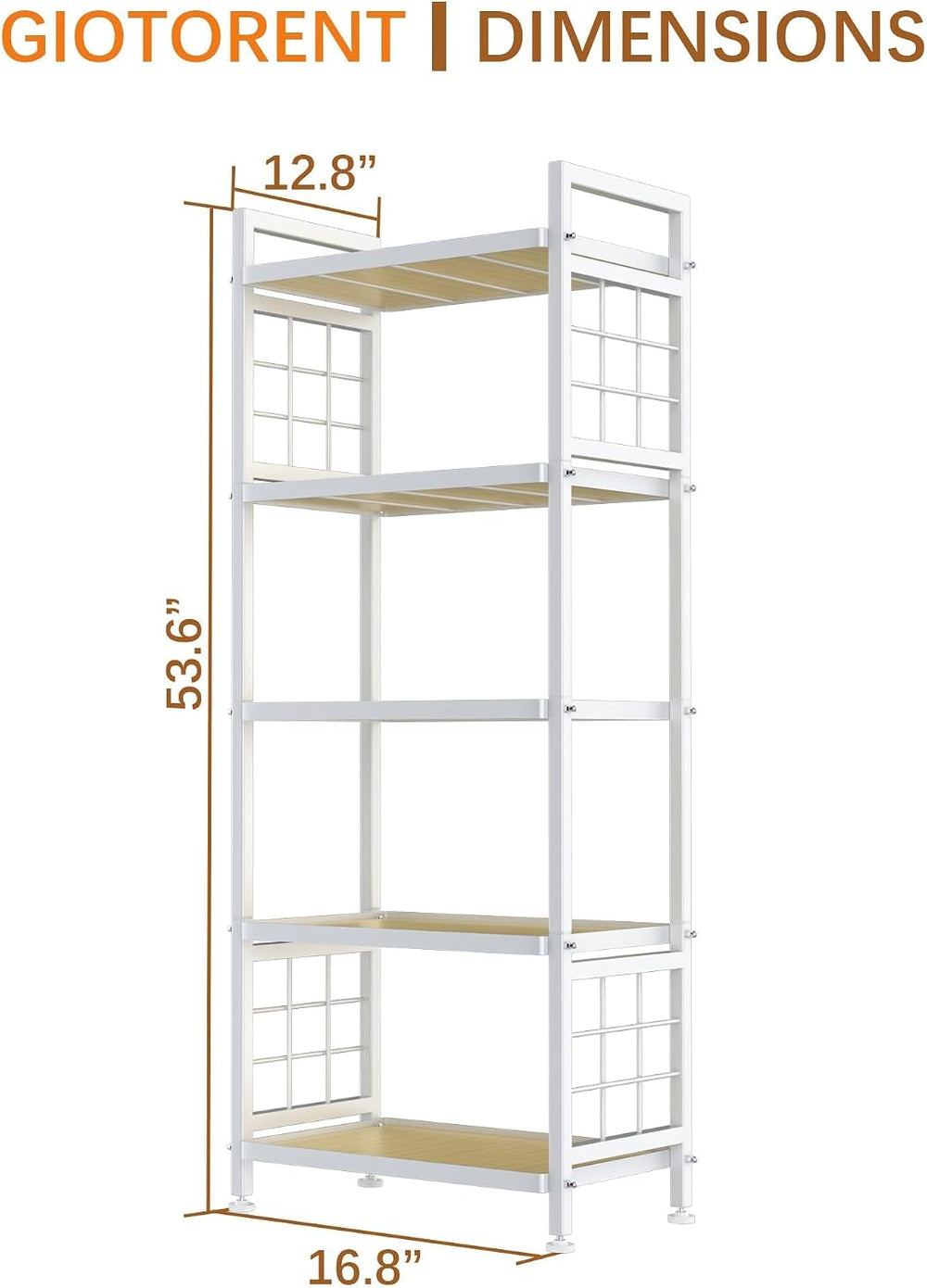 GIOTORENT 5-Tier Pantry Shelves with Wooden Boards, Heavy Duty Storage Shelve...