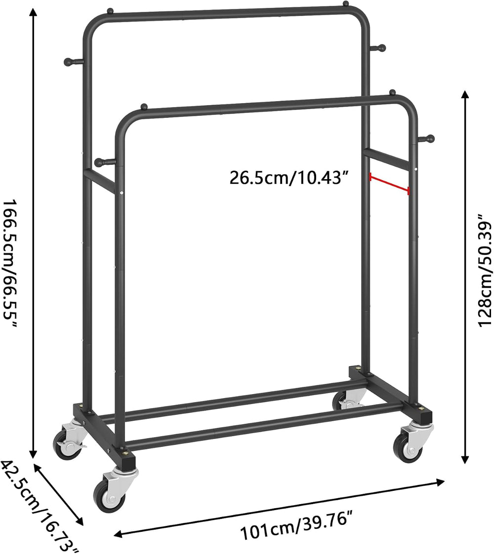 Laiensia Double Rods Garment Rack with Wheels, Clothing Rack for Hanging Clot...