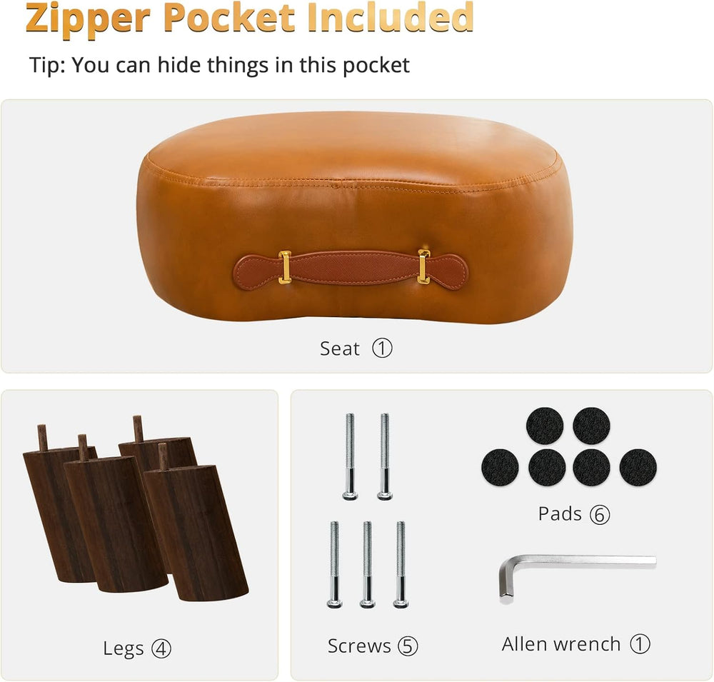 LUE BONA Small Curved Foot Stool with Handle, Whisky Brown Velvet Footstool a...