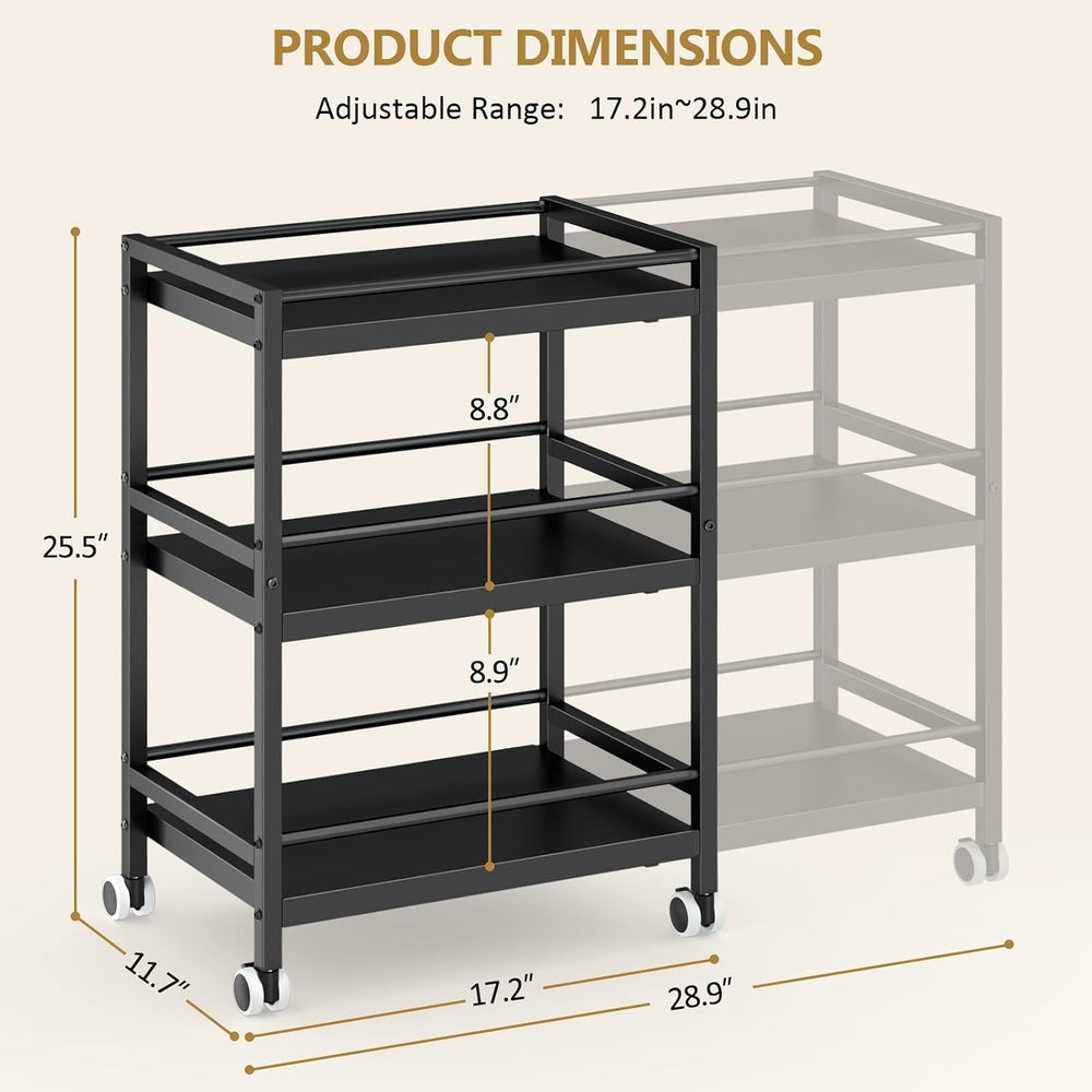3-Tier Expandable Rolling Pantry Organizers and Storage Cart with Wheels, Adj...