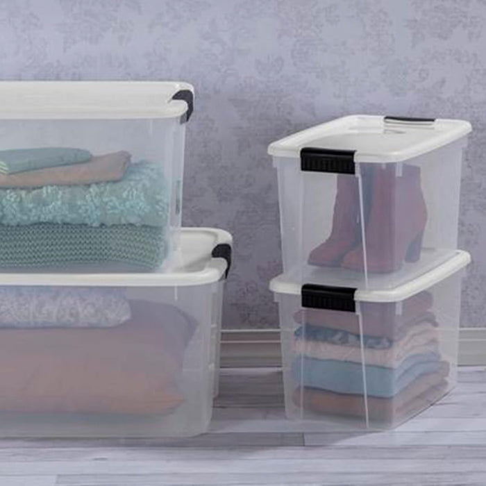 Sterilite 1985 30 Quart Ultra Latch Clear Storage Box with White Lid