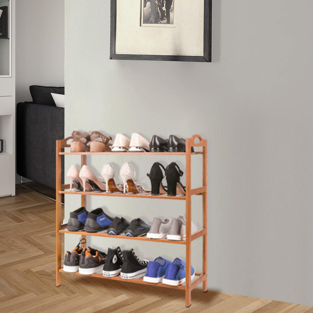 Bamboo Shoe Rack, 4-tier Shoe Shelf with Handle, Open Storage Shelf Organizer...