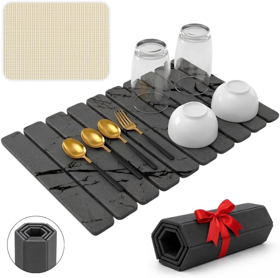 Large Stone Drying Mat for Kitchen Counter | Foldable Kitchen Pad