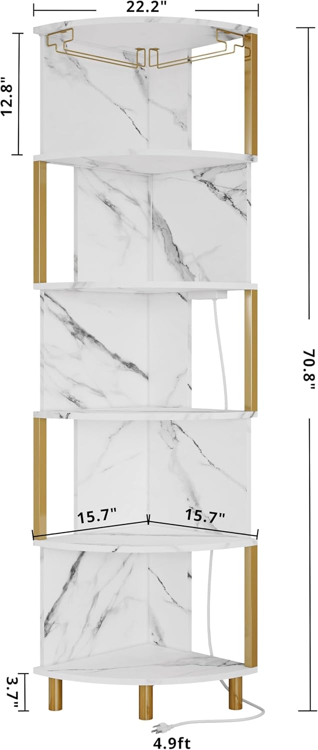 IRONCK Corner Bar Cabinet with LED Lights & Power Outlets, 5-Tier Corner ...