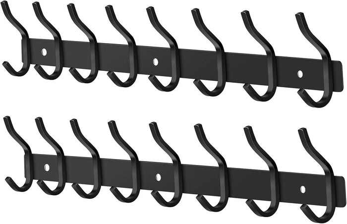 23 Inch Coat Rack Wall Mount with 8 Hooks, Black Wall Hooks, 2 Pack