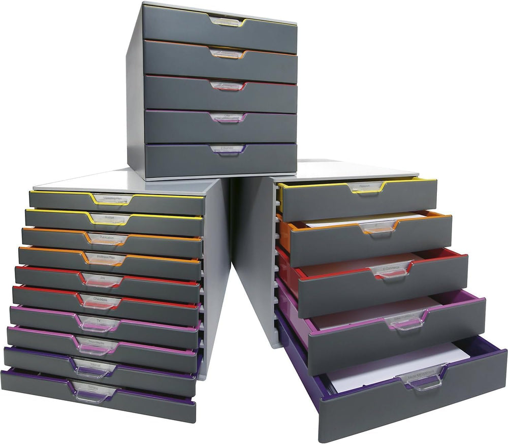 Durable Varicolor 10 Drawer Unit - Gray Desktop Drawer Set with 10 Color Code...