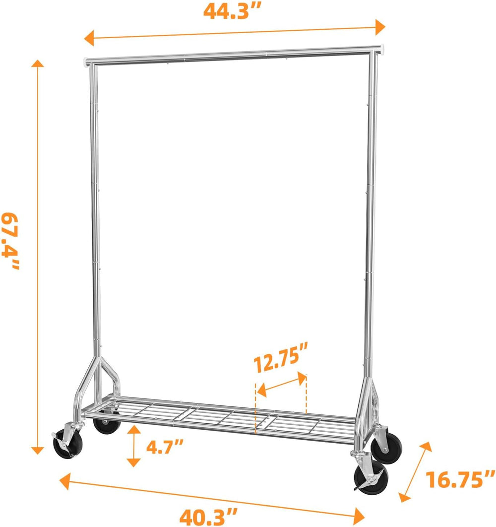 Ekisemio Heavy Duty Rolling Clothes Rack with Wheels and Shelves, 450 lbs Cap...