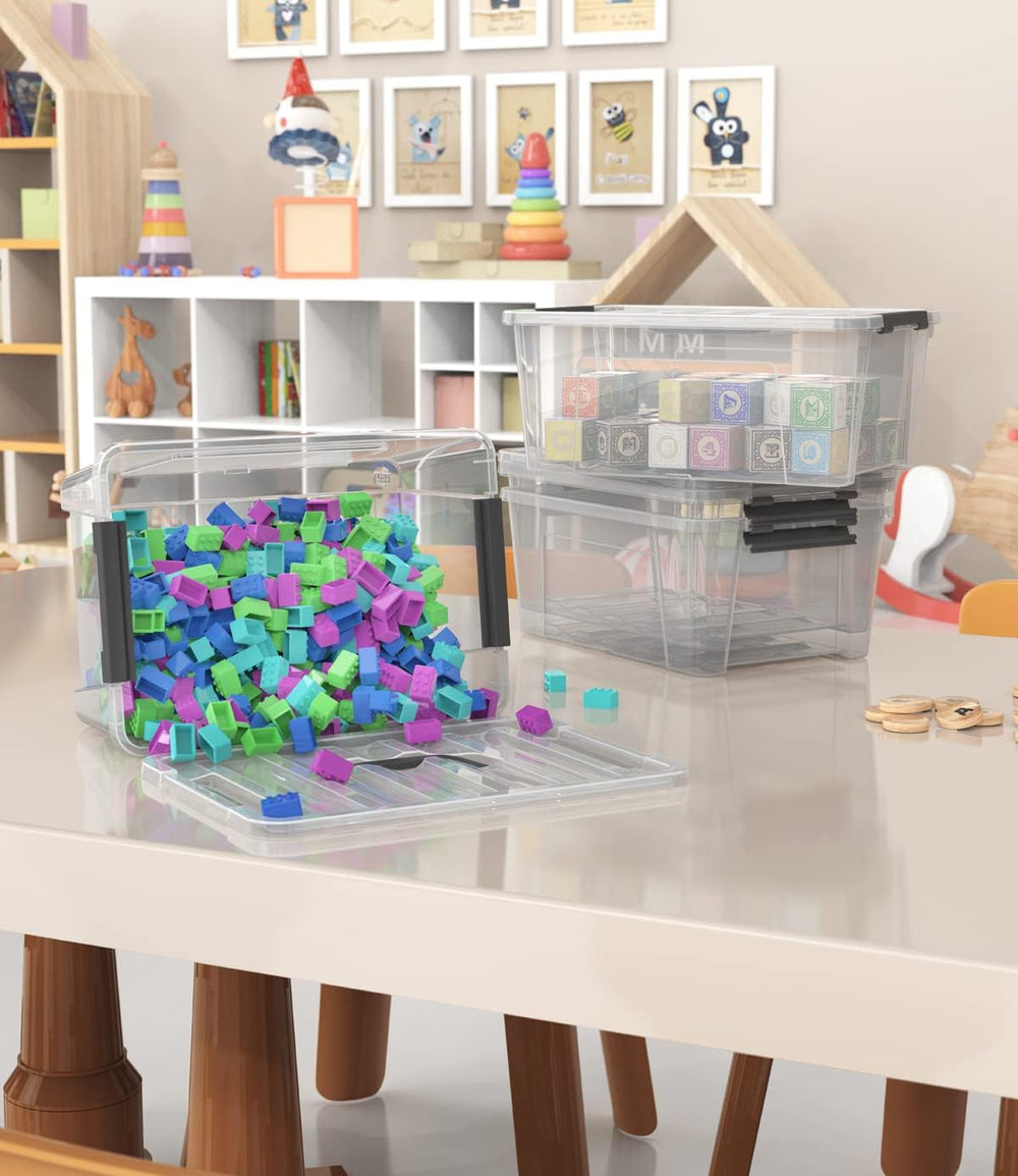 WYT 12 Pack Small 5-Quart Clear Plastic Storage Bins with Lids and Latch Buck...