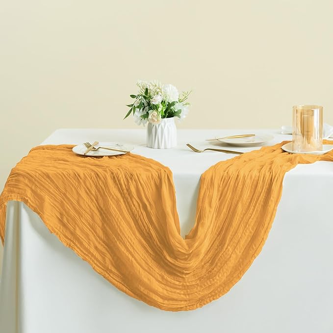 Sioloc Yellow Cheesecloth Table Runner Fall Autumn Decor for Home 10ft Table ...