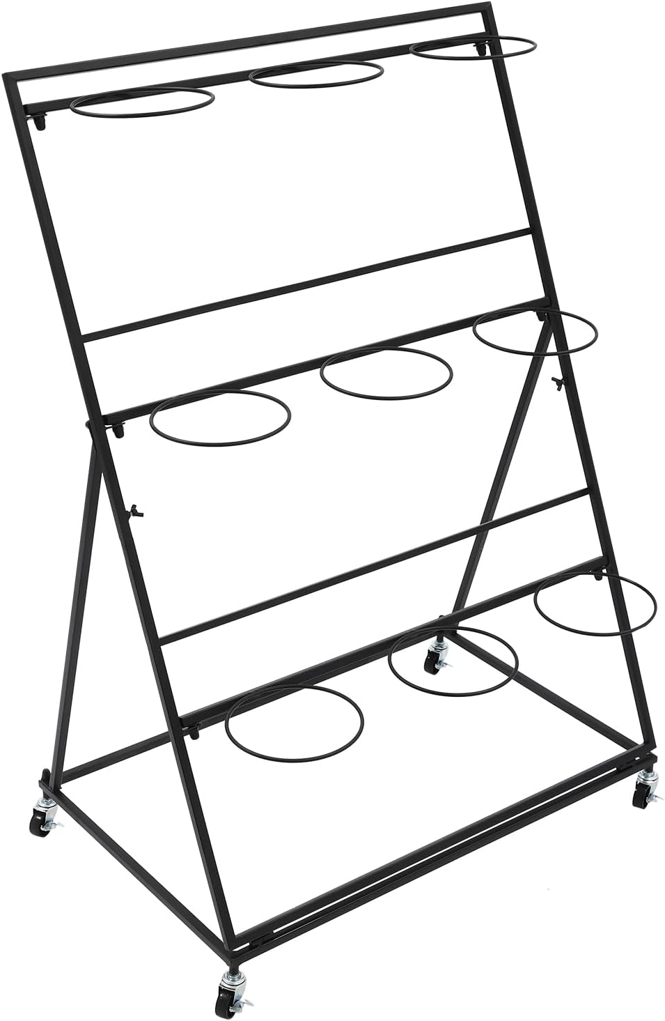 Flower Display Stand with 9 Buckets, 3-Tier Metal Flower Cart with Wheels, He...