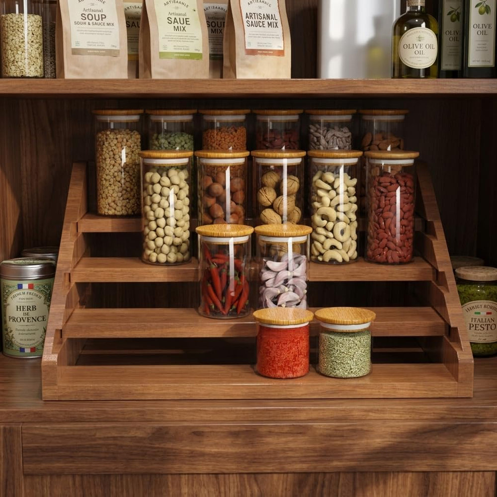 Solid Wood Spice Rack Organizer for Countertop & Cabinet, 4 Tier Adjustab...