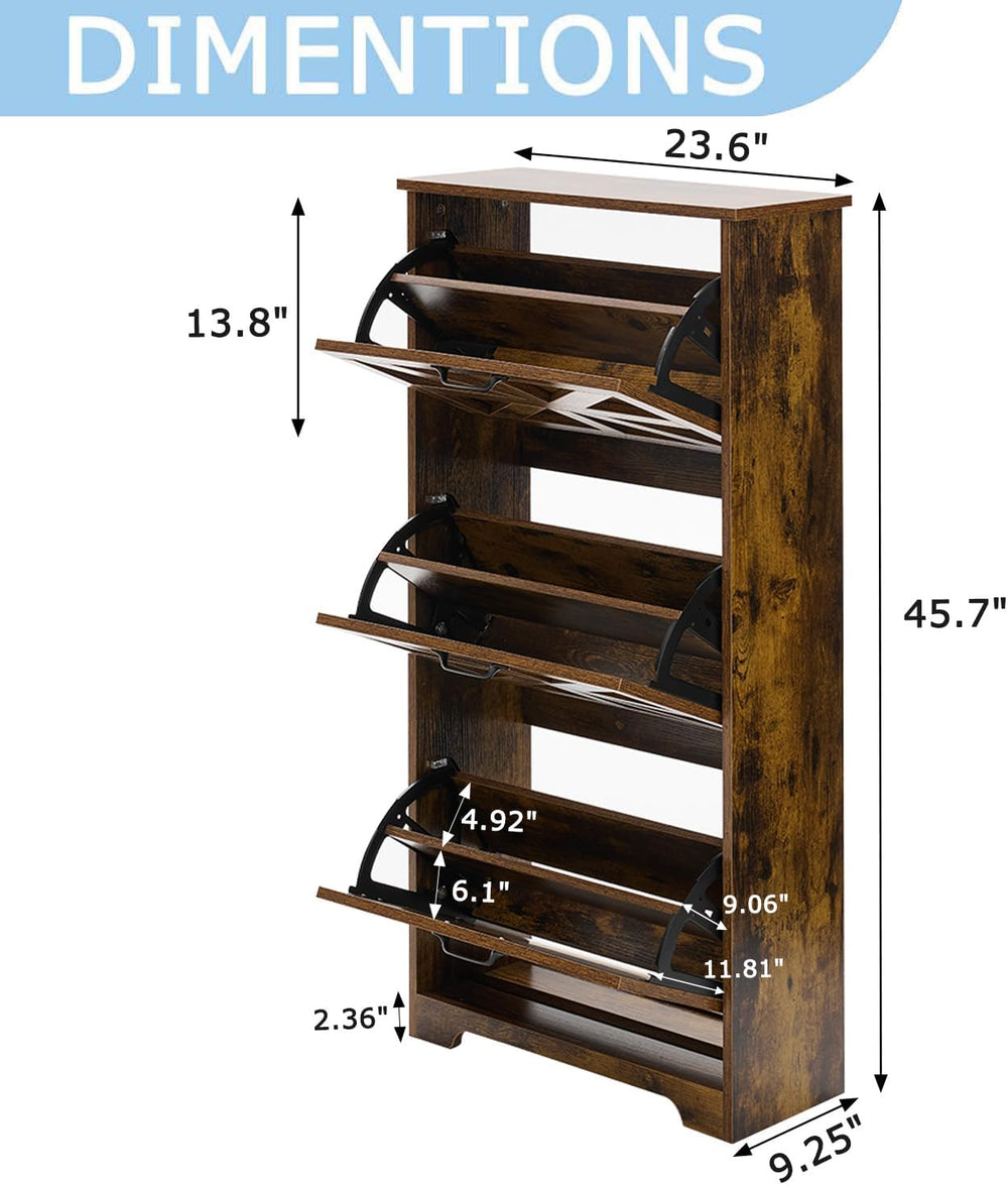Shoe Cabinet with 3 Flip Drawers Set of 2, Farmhouse Shoe Storage for Entrywa...