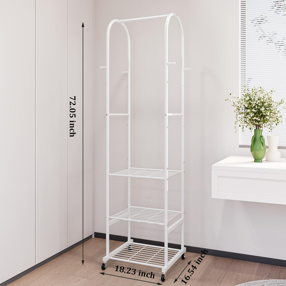 SUOERNUO Rolling Clothes Rack Clothing Rack With 3 Tier Metal Shelves