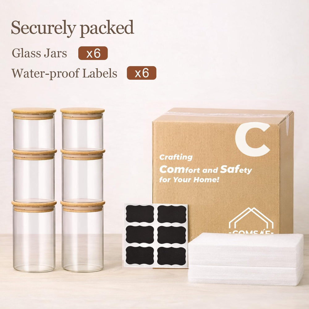 ComSaf Glass Storage Containers with Lids, Set of 6 Jars (0.6Qt/1Qt/1.5Qt)