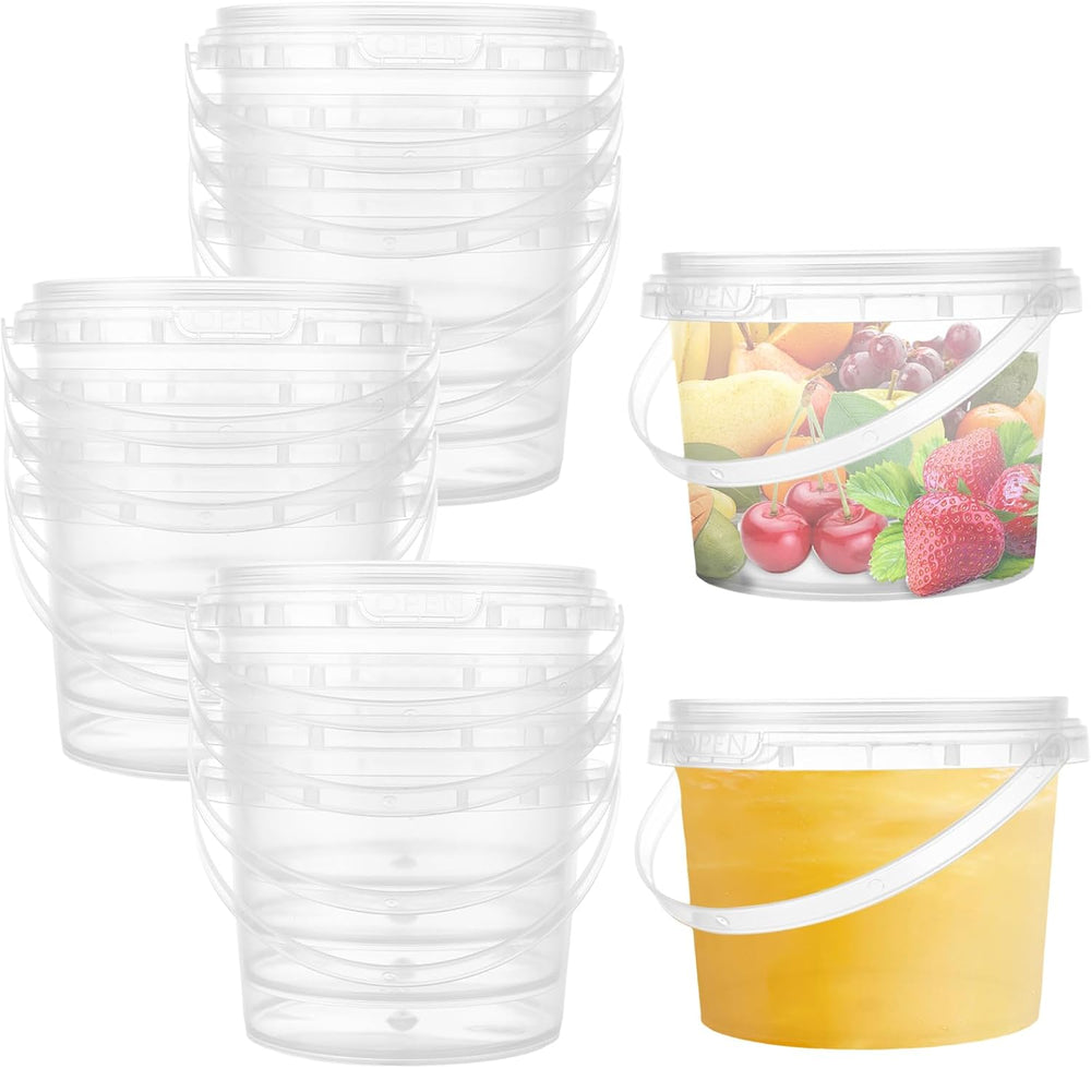 ZOFORTY 80PCS 10 oz Clear Buckets with Lid, Plastic Ice Cream Buckets with Li...
